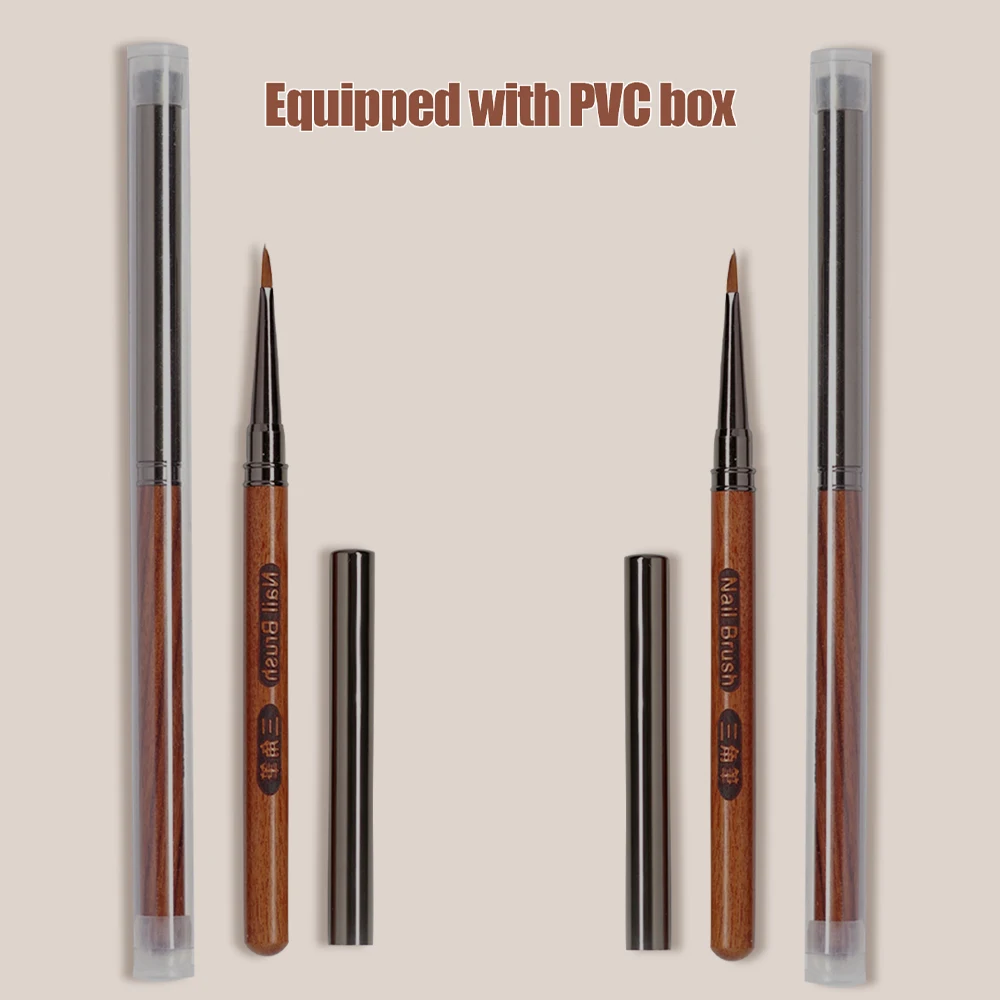 Round Wood Handle Triangular Petal Nail Brush Acrylic Nail Art Liner Brush Stripes Grid Flower Painting Drawing Pen Manicure Tool
