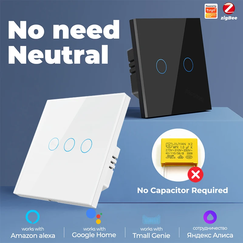 

Tuya Tenky Zigbee Touch Switch Work Alexa Google Home App Control 3-600w 1/2/3 Gang Smart Switch Backlight Smart Life Control