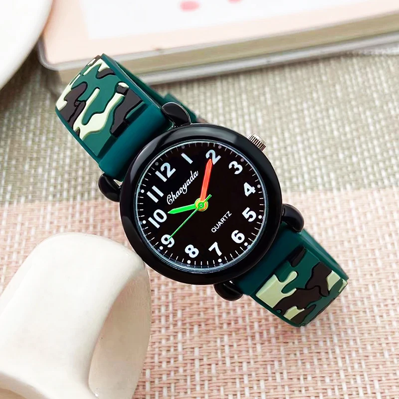2023 summer boys girls fashion camouflage silicone strap quartz watches children kids students digital cool waterproof clocks cute lovely dinosaur silicone strap students boys girls quartz wristwatch little kids fashion rotate dial cool electric watches
