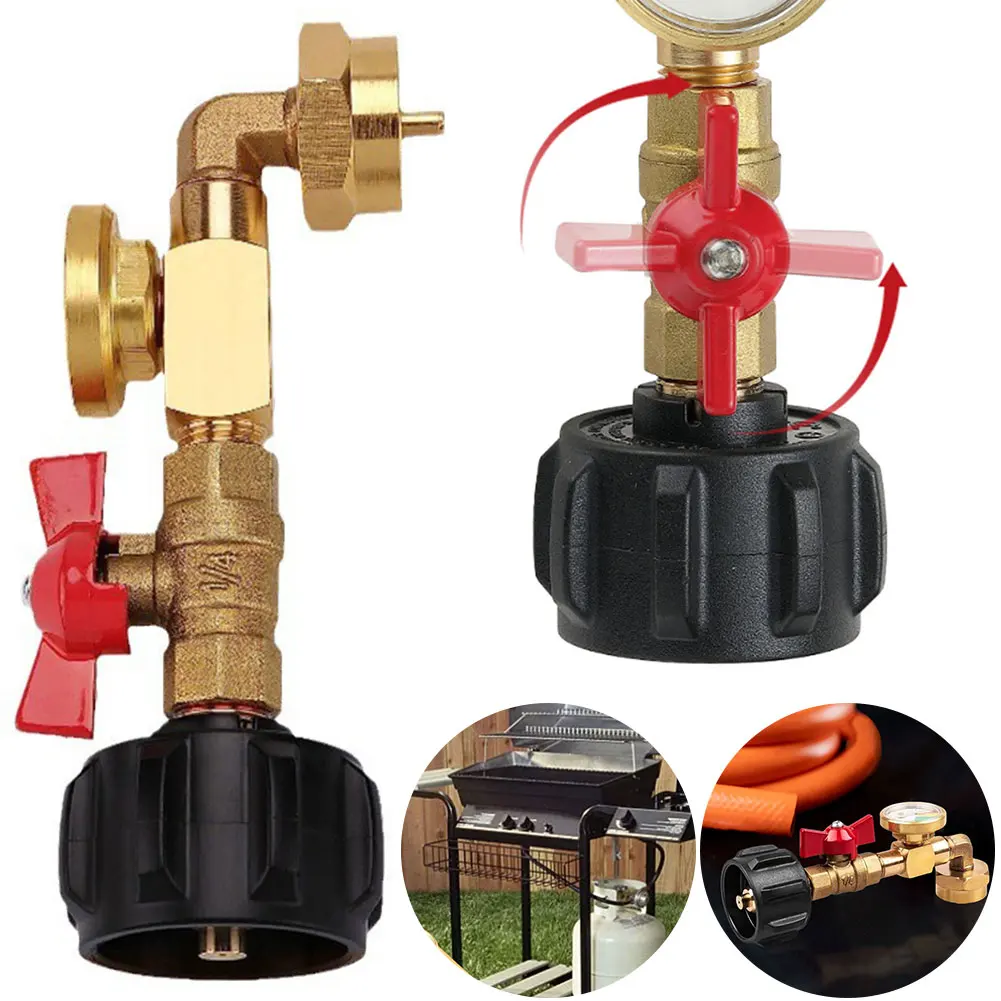 QCC1 Propane Refill Elbow Adapter with Valve and Gauge Propane Refill Pressure Adapter for 1 LB Tank To Be Refilled