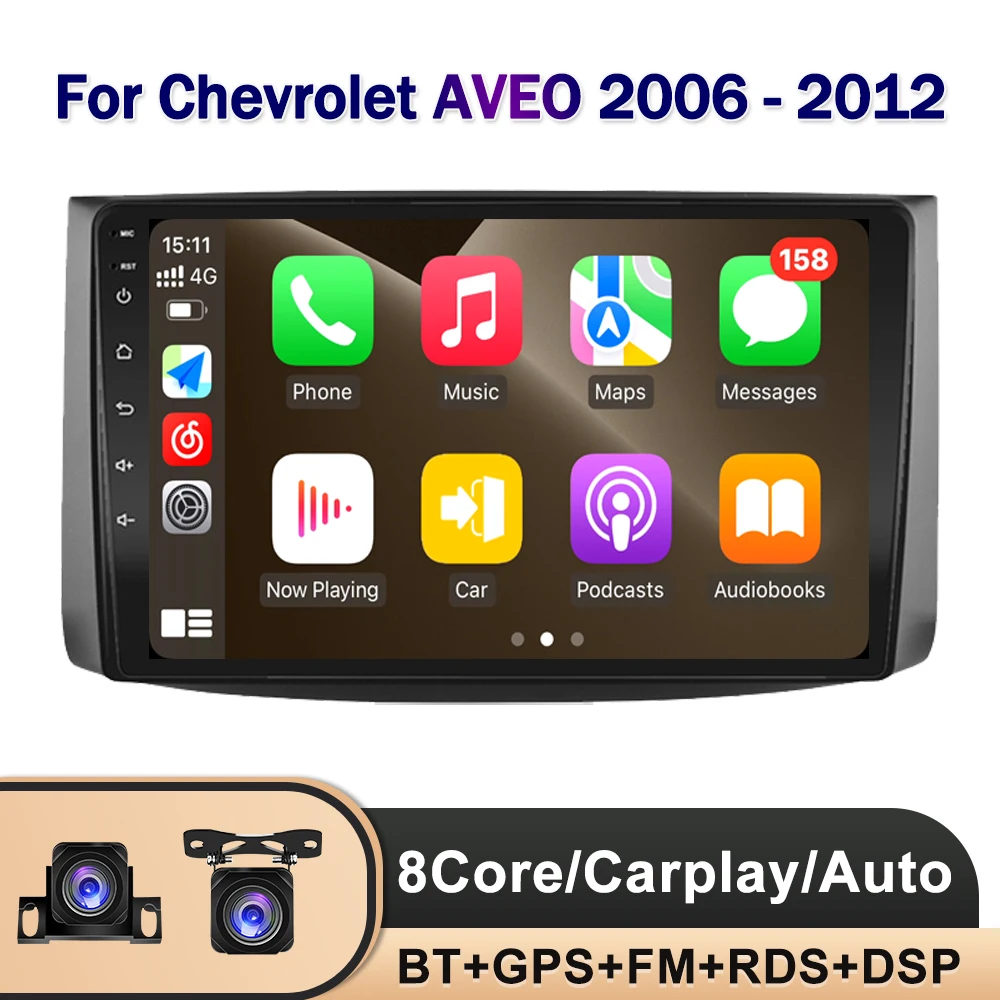 

Car Radio Stereo Android 13 Carplay For Chevrolet AVEO 2006 - 2012 Multimedia Player 2 Din Auto Audio GPS Head Unit QLED Screen