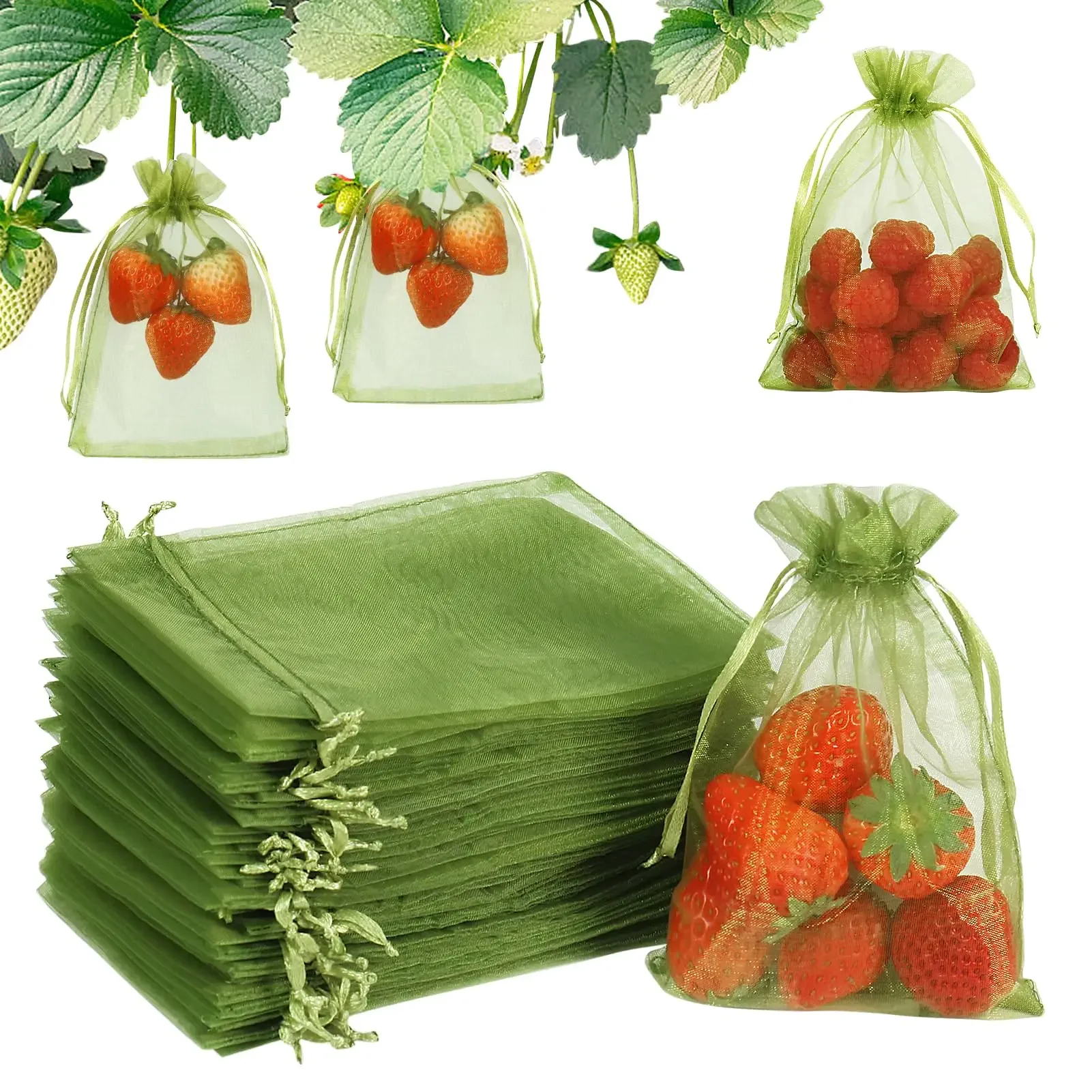 Fruit Protection Bags 50/100Pcs Garden Fruit Netting Bags With Drawstring Plant Cover Mesh Bag for Plant Fruit Flower Vegetables