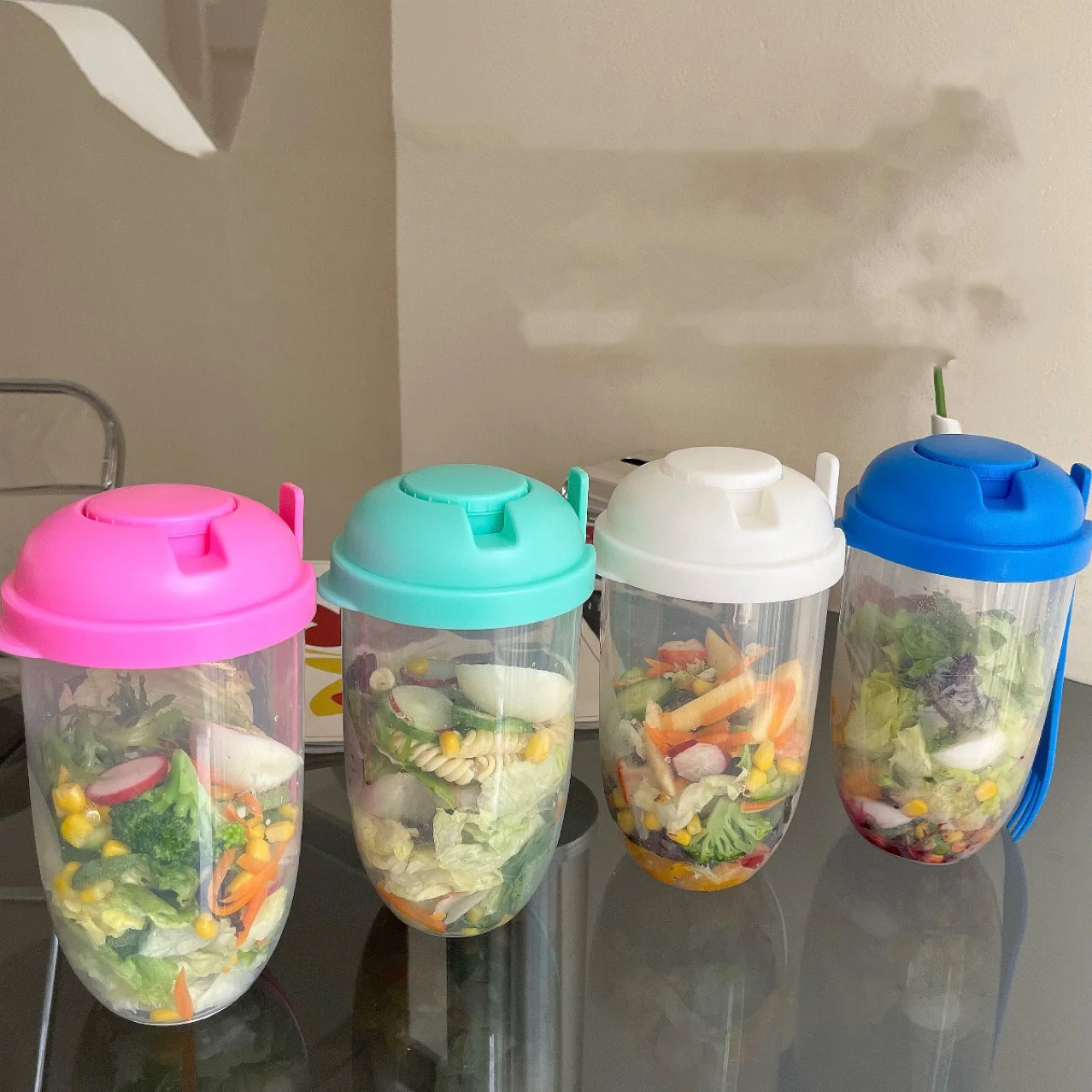 Portable Bottle Salad Container Breakfast Salad Bowl School Lunch Box Food Storage Bento Box Containers Kitchen Accessories 1L
