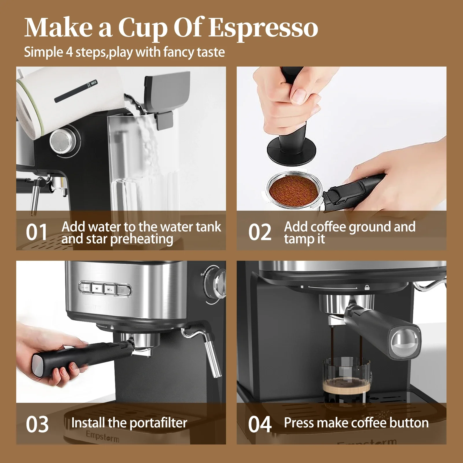 Empstorm Portable Manual Cappuccino Maker Electric 20bar Semi Automatic Espresso Capsule Coffee Machine for Retail and Wholesale 6