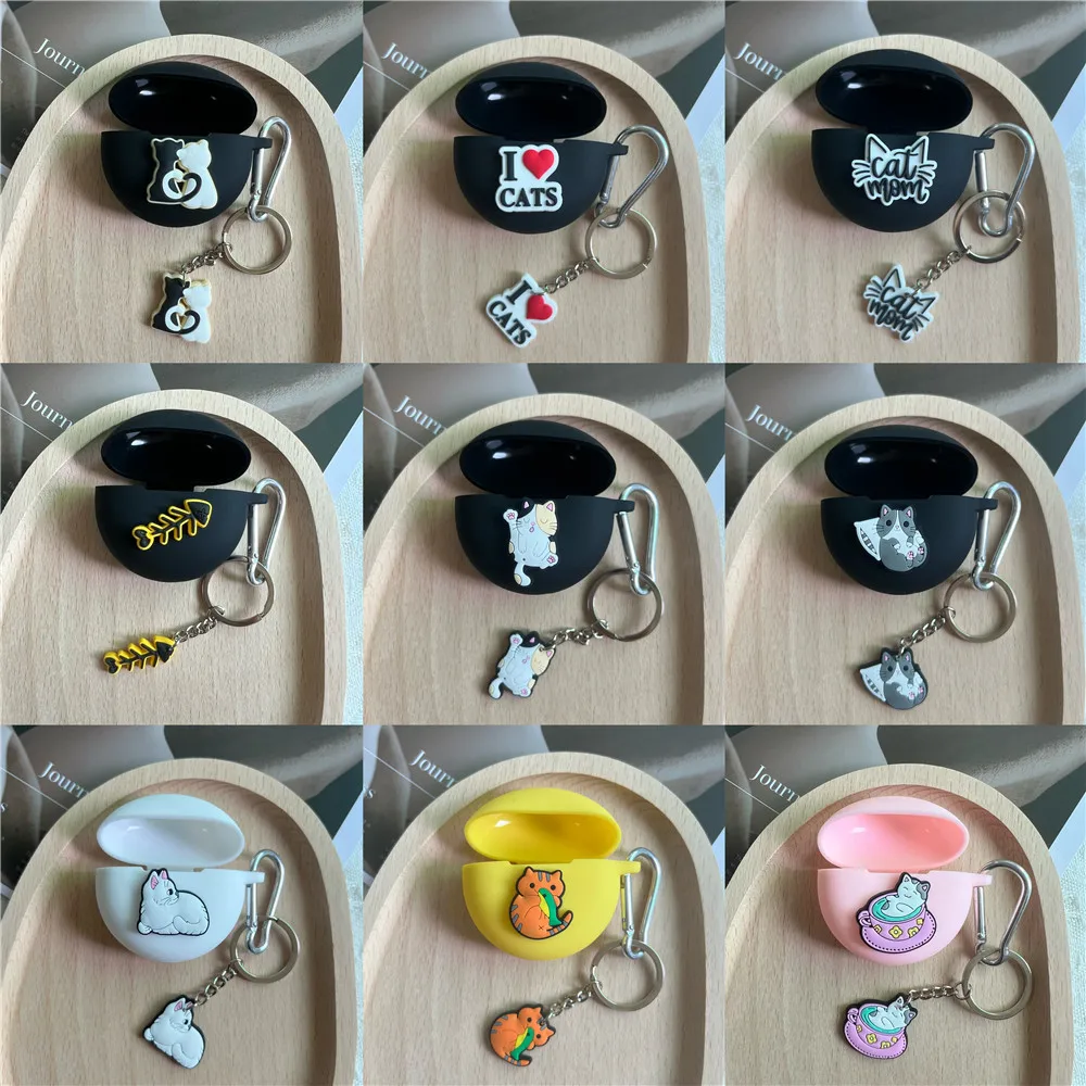 For Honor Earbuds X5 Earphone Case With Keychain 2023 Cartoon Cat Earbuds Cover Cute Silicone Case For MOECEN X5e Bags