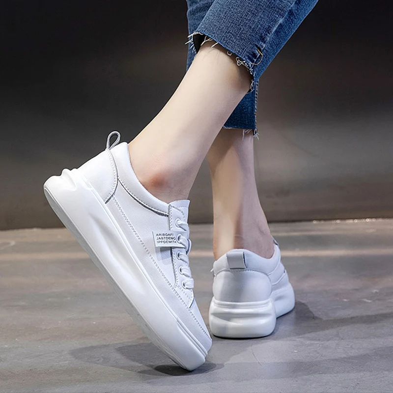 Amazon.com | Akk White Platform Sneakers for Women - Lightweight Classic  Leather Walking Tennis Shoes Comfort Non Slip Lace Up Fashion Casual Skate  Plain Shoes All White Size 5 | Walking