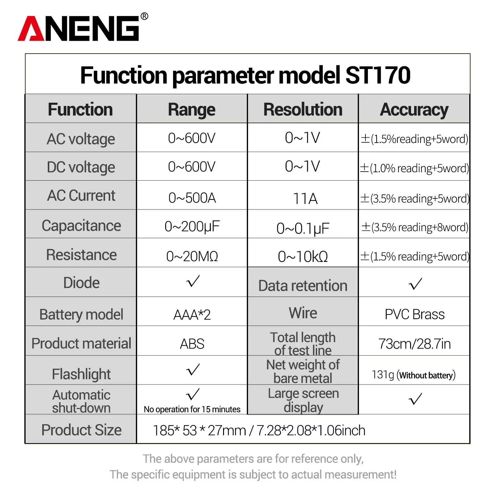 ANENG ST170 고정밀 클램프 미터+B20 비접촉식 전기 펜 세트 AC/DC 전류 전압 중성선 감지 도구 세트