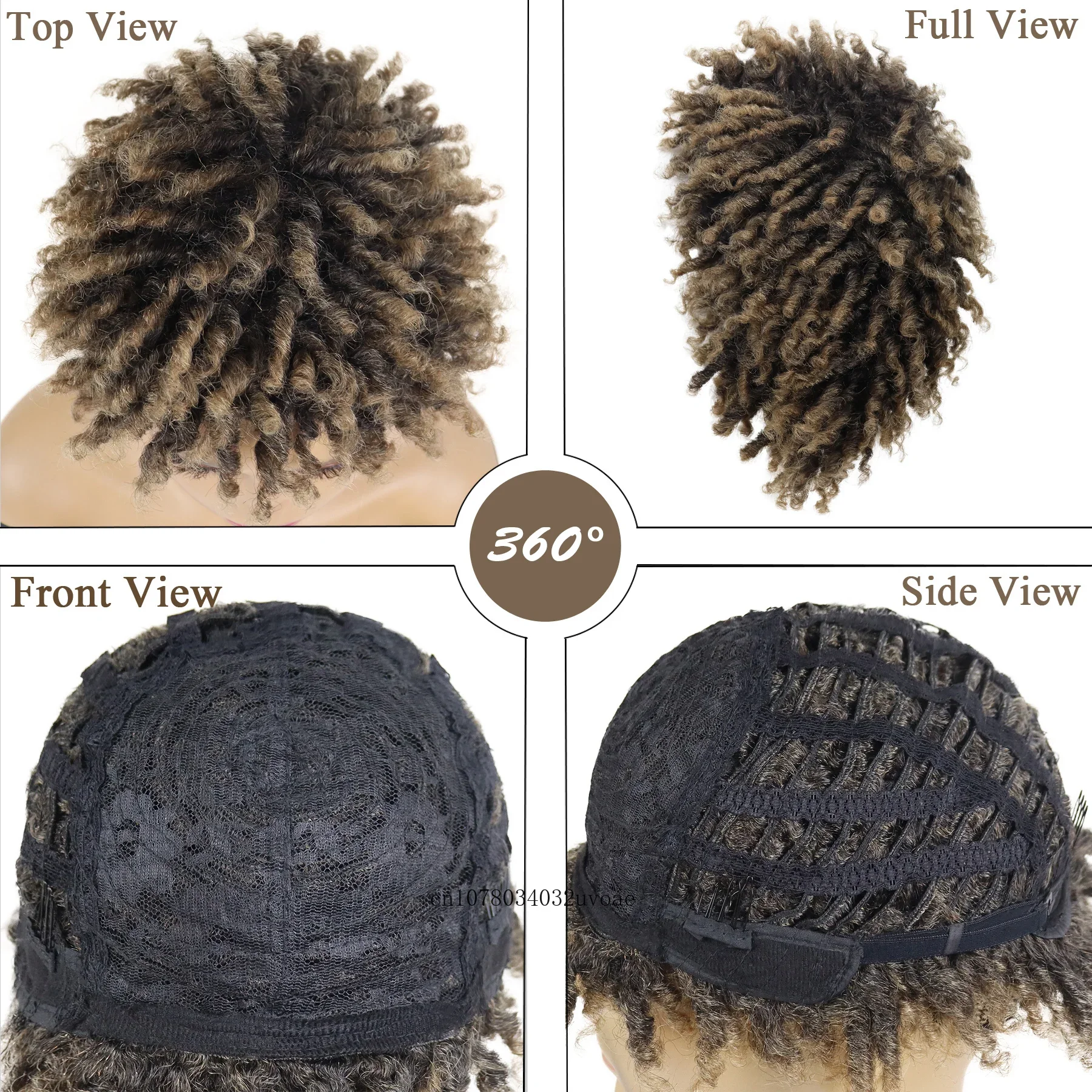 Synthetic Braided Wig for Women Locs Crochet Twist Hair Short Afro Wig Ladies Dreadlock Light Brown Daily Curly Cool Girl Bouncy