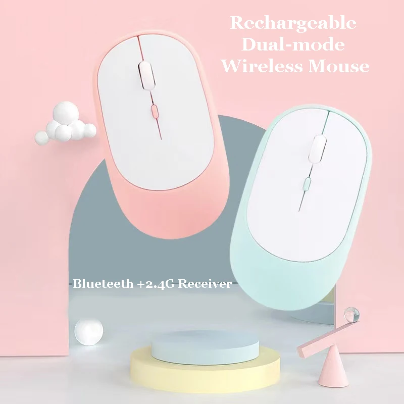 Mouse Wireless Mouse Bluetooth Ricaricabile Compatibile Con Ricevitore Usb, Mouse Muto Da Gioco 1600Dpi Per Laptop/Desktop/Tablet/Mac