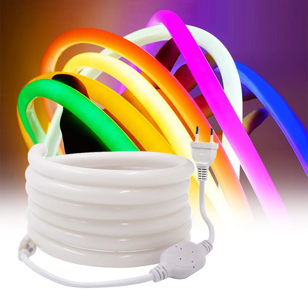 

220V Neon Strip Waterproof 120Leds/M 2835 White Red Pink Blue Home Garden Decor Lighting Flexible Ribbon Rope LED Strip