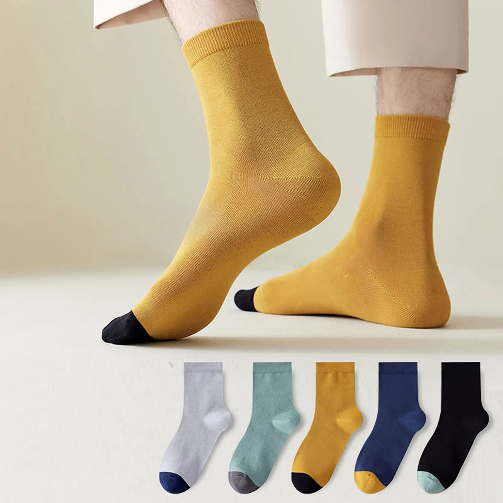 

Autumn Casual Mens Socks 5 Pairs Anti-Skid Moisture Wicking Cotton Socks Fashion Mid Tube Breathable Sports Crew Socks