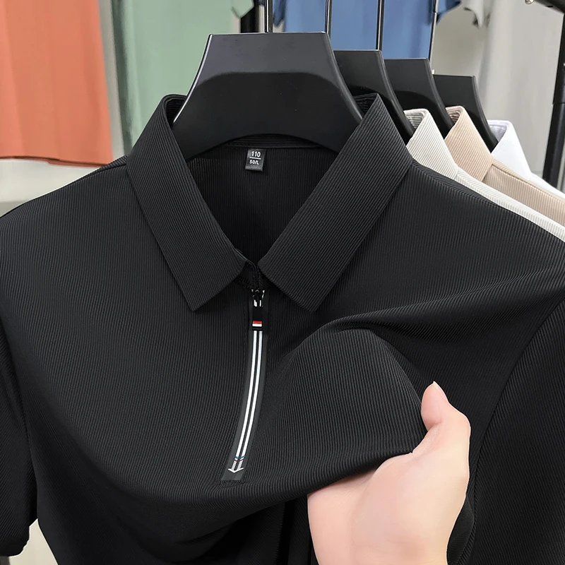 Men’s half zip polo shirt short sleeve business casual top