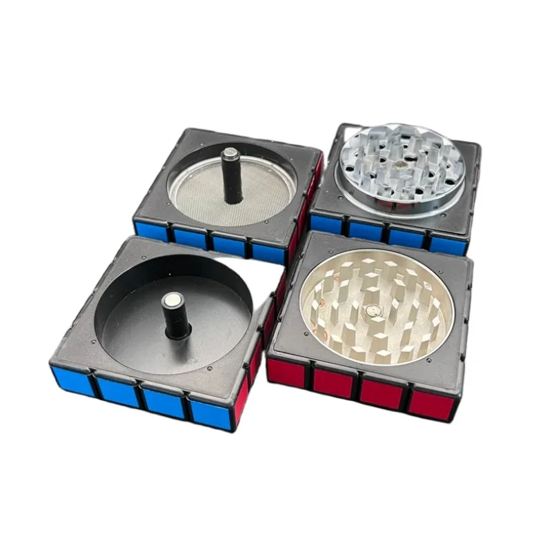 Herb Grinder Smoking Accessories Tobacco Smoking Accessories Tobacco Grinder 60mm Rubik's Cube Shape 4-layer Zinc Alloy Dry Spice Crusher for Smoke