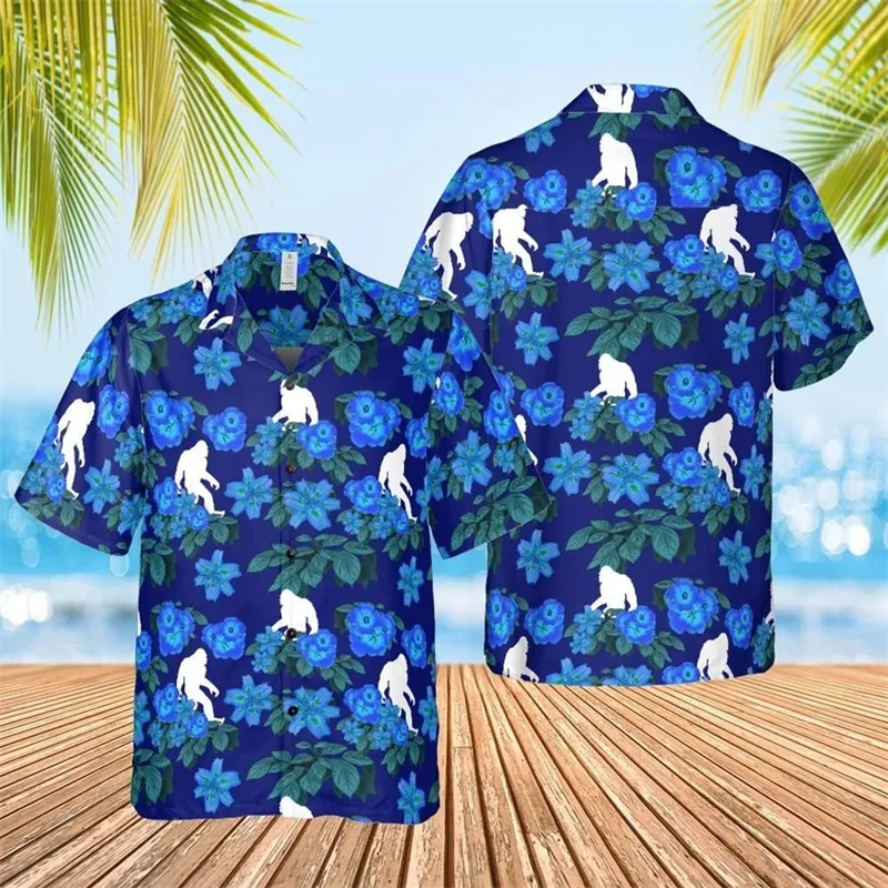 thumbnail image 1 of Nuevas camisetas de manga corta para hombre, divertidas, gorila, hibisco, holgadas y transpirables, camisetas hawaianas con estampado 3D, camisetas para fiestas en la playa, 1 of 4