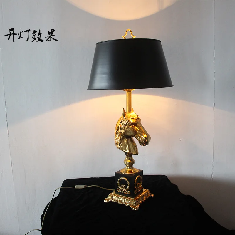 모든 구리 책상 램프, 말 머리, 레트로 실내 거실, 침실, 서재, 구리 전등갓, 맞춤형 대리석 책상 램프