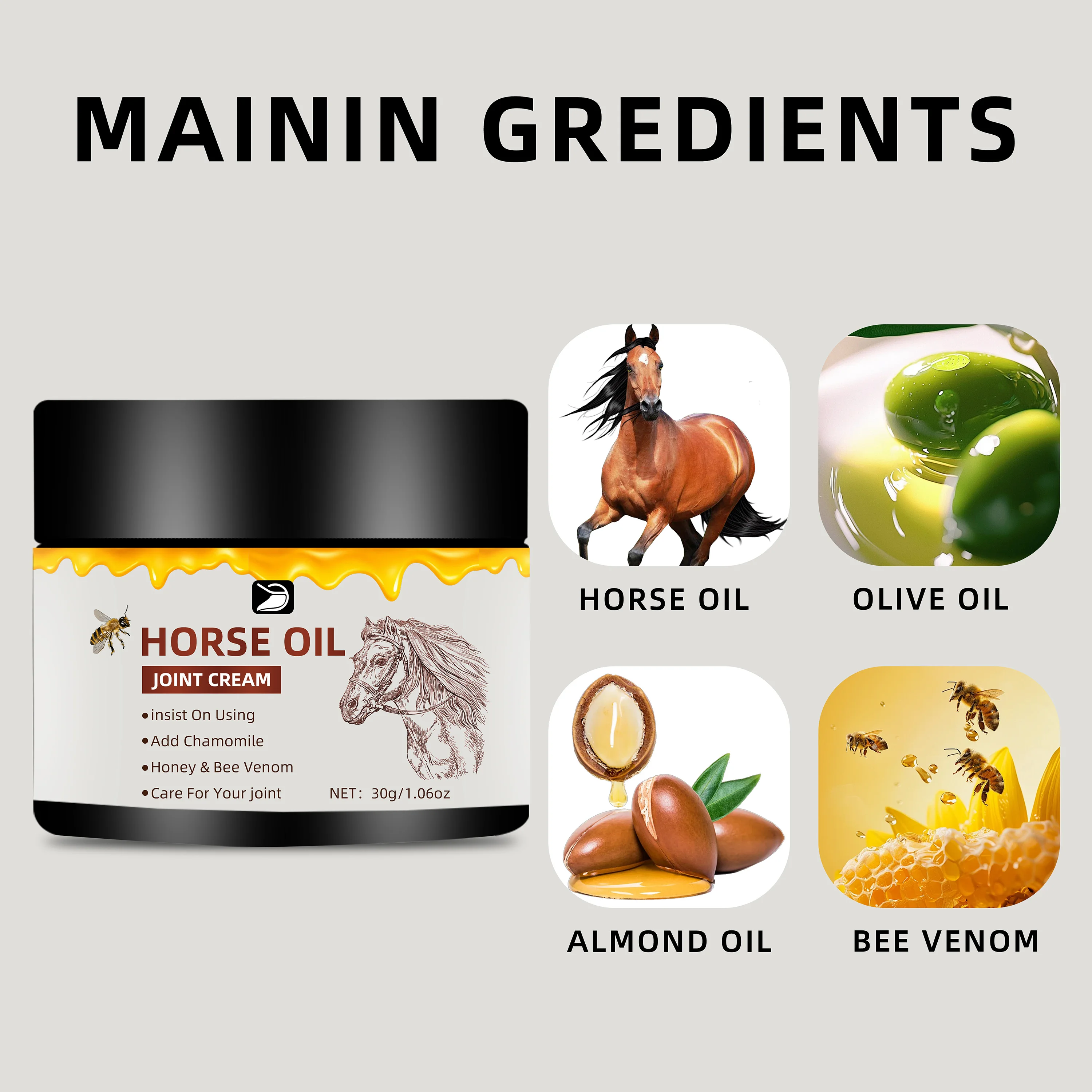 Horse Oil Joint Cream - Fast Absorbing, Non-Greasy Moisturizer for Elbows, Knees & Joints. Fragrance-Free, All Skin Types. 30g/5 - immagine 2