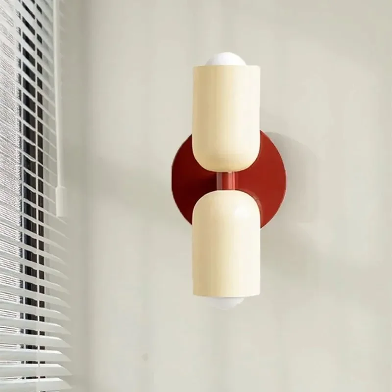 

Nordic LED Wall Lamp Macaron Cream Double Iron Red Base Sconces For Living Rooms Study Bedside Bedroom Home Decoration Luminaire