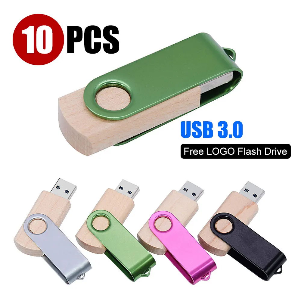 

10pcs Free Logo Pen Drive Rotatable USB Flash Drives 64GB With Key Chain Memory Stick 64GB Real Capacity U Disk 32GB/16GB/8GB