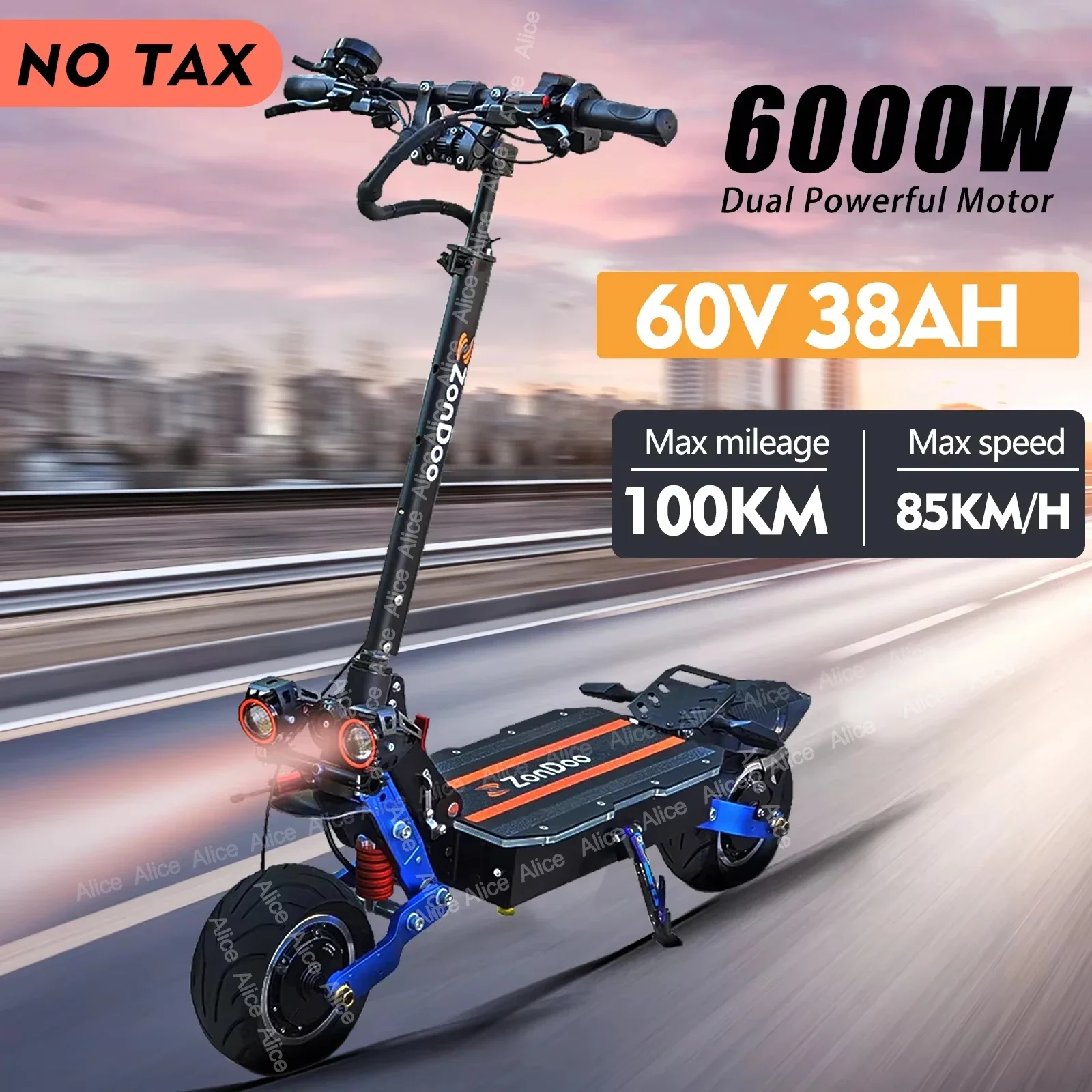 Electric Scooter 6000W 60V 38AH 11inch Road tires Dual Motors Max Speed 95km/h Max Range 110km Hydraulic brake Escooter