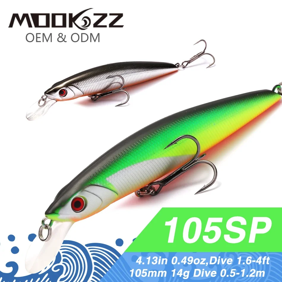

105MM 14G MOOKZZ Top Hard Fishing Lure Suspension Minnow High Quality Baits Wobblers Professional Fishing Tackles Artificial