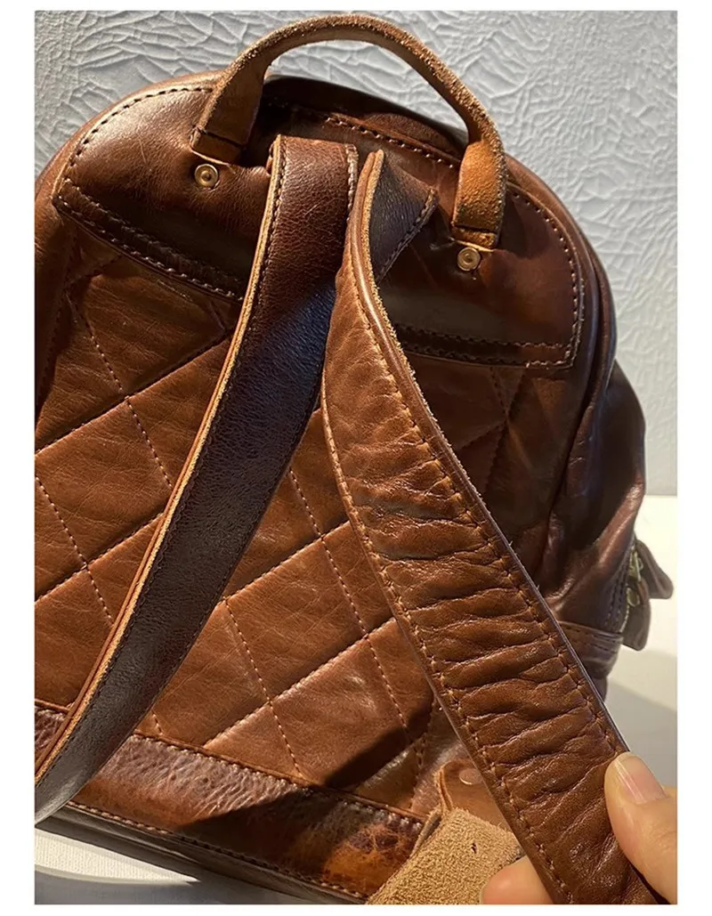 PNDME Vintage hochwertige echtes Leder Herren Damen Rucksack Designer Luxus handgemachte weiche echte Rindsleder Reise Schultasche – Detail 15