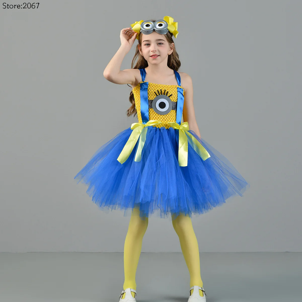 Purim Yellow little men Cosplay Costume for Girls Cosplay Puffy Skirt Halloween Kids Party Stage Performance Dress Tutu Skirts