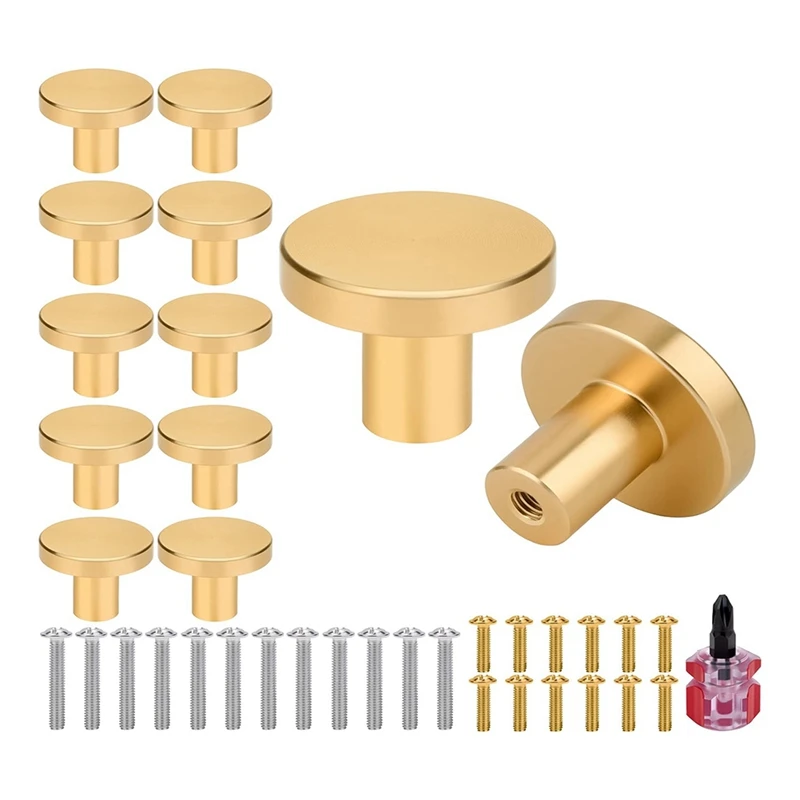 12-Pack Gold Cabinet Knobs Kit - Brushed Gold Hardware, Dresser Drawer Knobs Set Cabinet Hardware With Screwdriver
