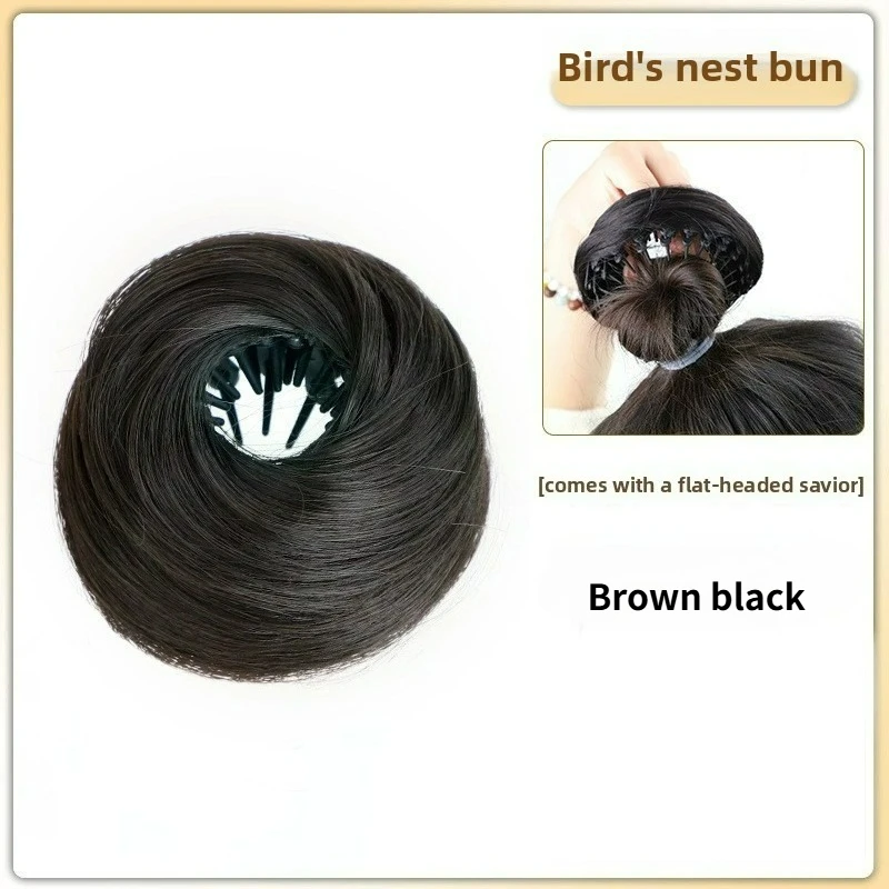 Sintetico Nido d'uccello Panino Testa Capelli finti Chignon Fascia Estensione dei capelli Elastico Scrunchie per le donne asiatiche Aumenta rapidamente i capelli - immagine 6