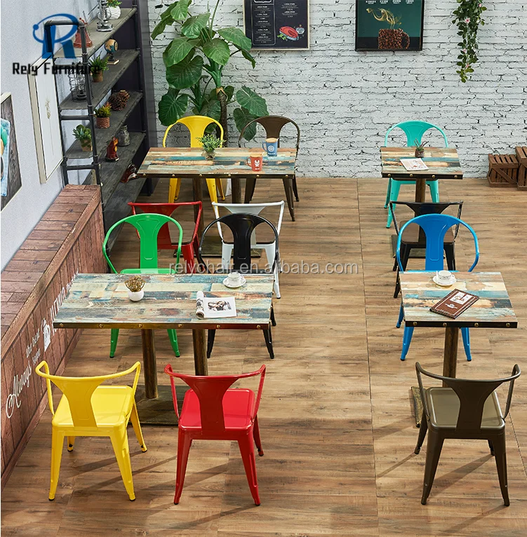 Foshan Furniture Iron Steel Metal Restaurant Coffee Chair Fast Food Cafe Table and Chair