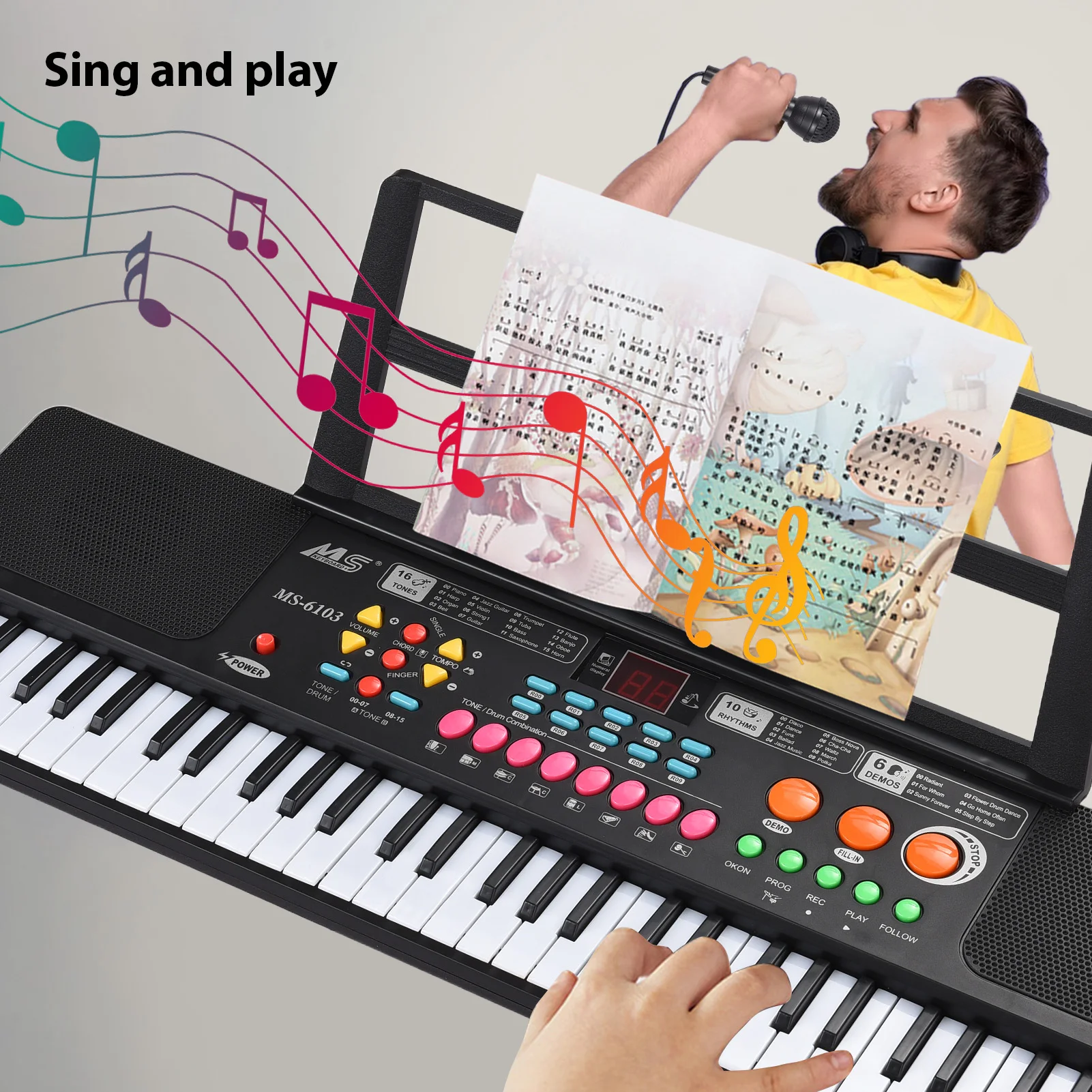 61 Key Electronic Keyboard Piano Dual Speaker 16 Tones 10 Rhythms 6 Demo Musical Instrument Portable