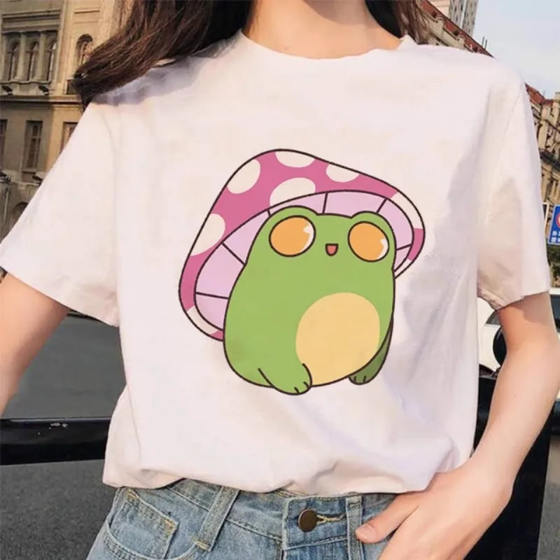 

Summer Harajuku Style Cute Cartoon Frog Animal White Round Neck Loose T-shirt Graphic T Shirts Tops Oversized Tshirt