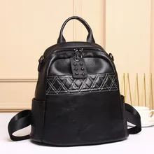 

One-shoulder Fashion Bag Women's 2022 New All-match First Layer Cowhide Ladies Backpack Rivet Rhombus Backpack School Backpack