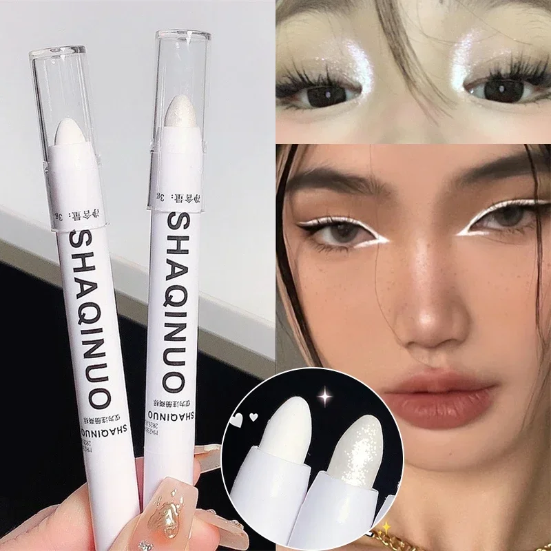 Pearl Matte White Eyeshadow Stick Shimmer Silver Highlighter Pen Eyeliner Pencil