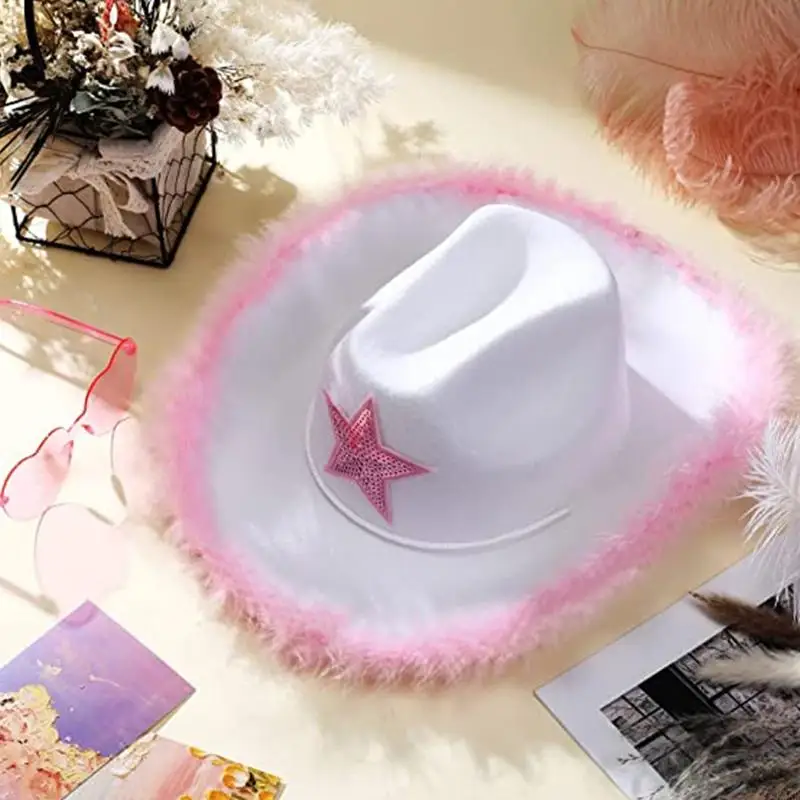 K3NF Pink Cowgirl Hat Star Women Bachelorette Party Cowboy Hats Party Props Cowboy Cosplay Birthday Hats