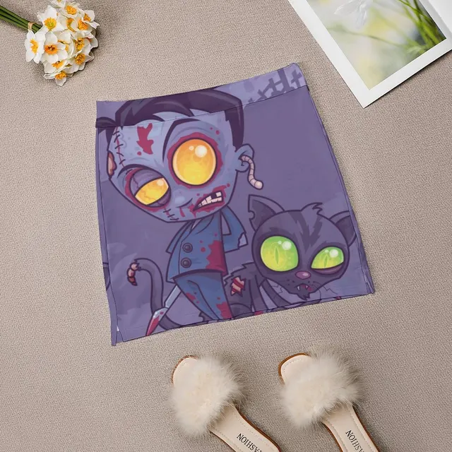 여름에 완벽한 불길하고 귀여운 프린트가 있는, 고양이 귀신 디자인의 편안하고 세련된 A라인 스커트