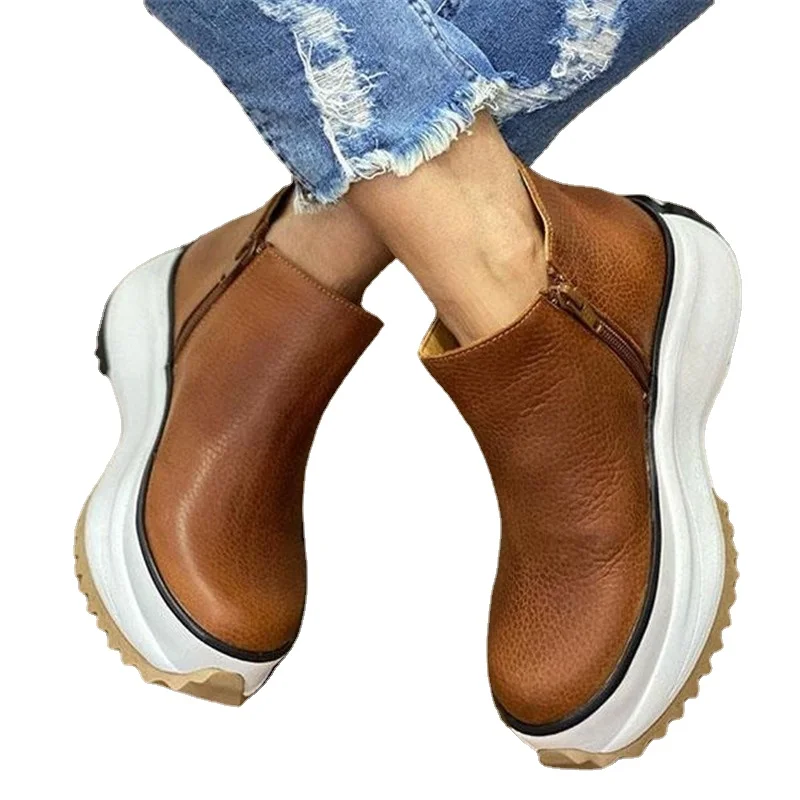 Winter Wedges Women Boots Comfortable Ankle Boots Shoes Round Toe Lace Up and Zip Thicken Plus Size 43 New Botas De Mujer