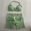 2PCS Impact Gym Set Women Strappy Yoga Bra Top High Waist Workout Scrunch Shorts Sports Suit Seamless Yoga Set Fitness Clothes 4