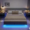 Queen Bed Frame with LED Lights, Metal Platform Bed with Heavy Duty Steel Slats and 4 Mattress Slide Stopper,Floating Bed Frame 6