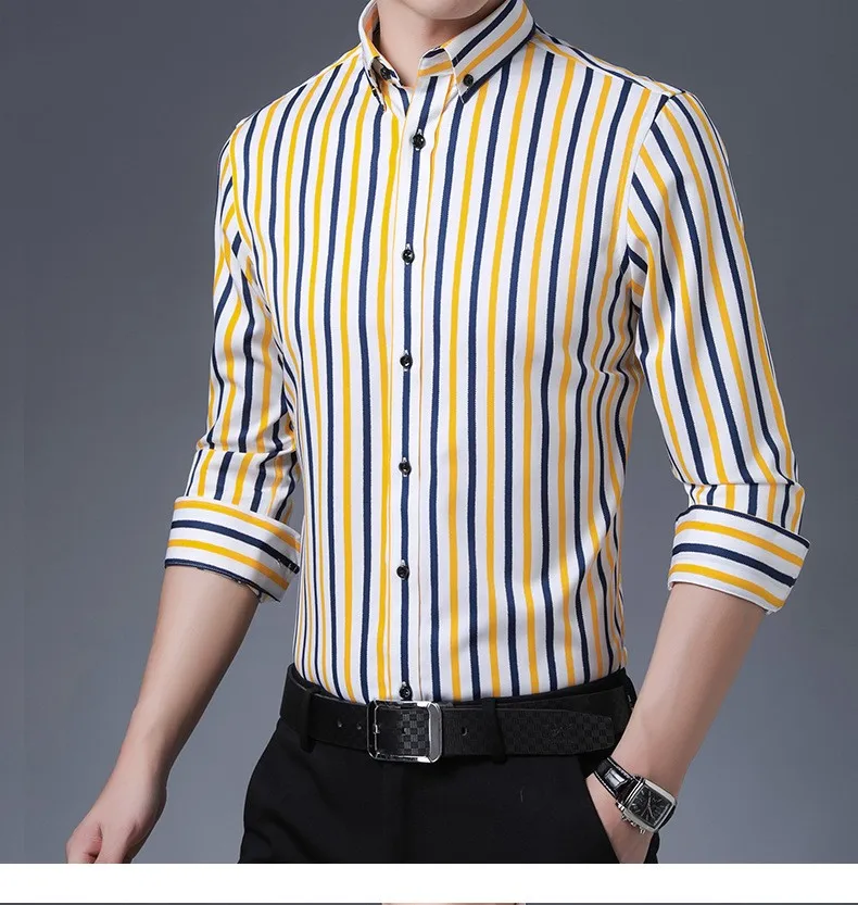 MensNoIronStripedSoftStripeDressShirtLongSleeveStandardFit