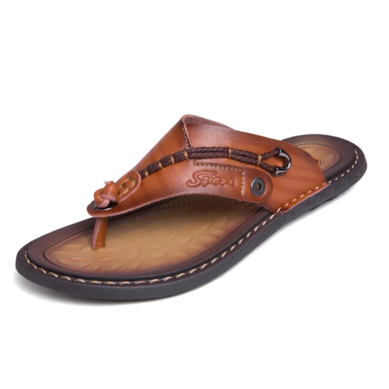 【MODERNIF】Oud leather flip flops 2023 Summer Handmade Leather Slippers Trendy Fashion Men's