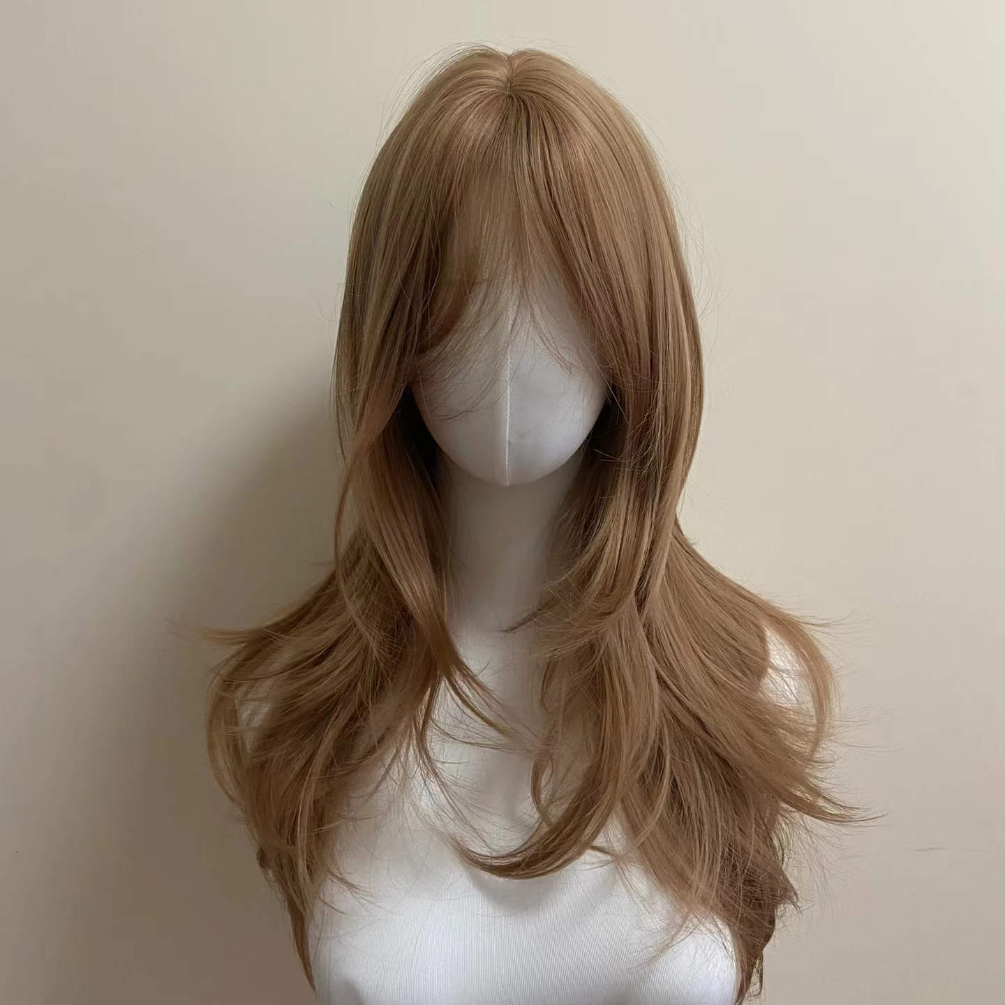 Light Brown Wig Female Headband Body Honey Brown Wavy Rose Hair Net Models in French Bangs High Level Simulation Hair Wig 가발