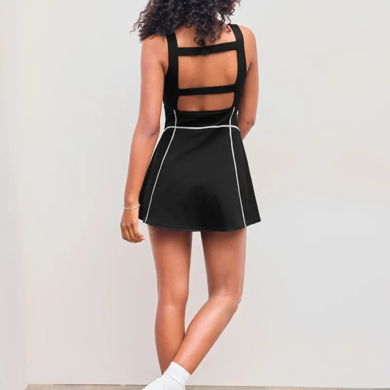 Backless Tennis Clothes Dress To Use with Tennis Skirt Pants U-Neck Dresses Breathable Women's Golf Wear Exercise Yoga Clothing