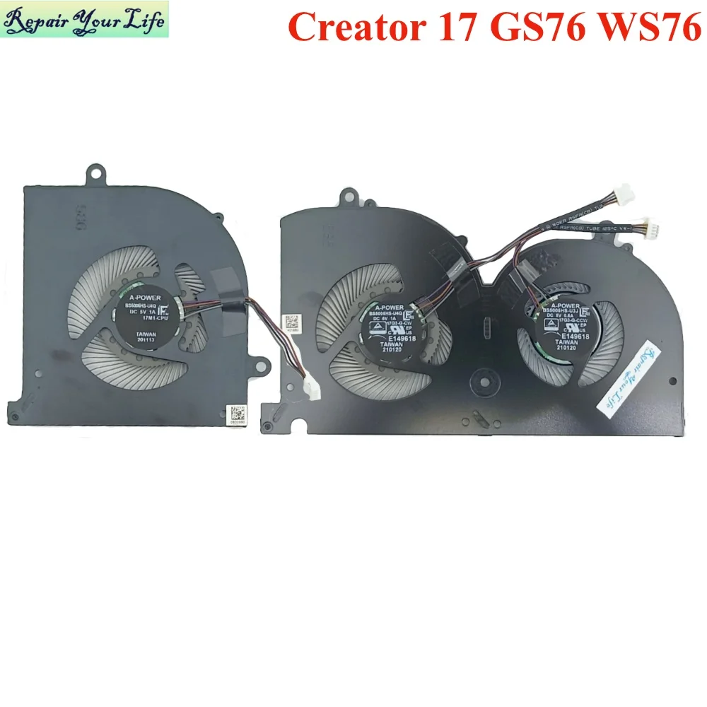 Laptop Cpu Gpu Ventiladores de Refrigeração para Msi Gs76 Ws76 Criador 17 Gs76 Stealth 11ue 11ug 11uh Cooler Ventilador Ms17m1 17m1-cpu Bs5005hs-u4q