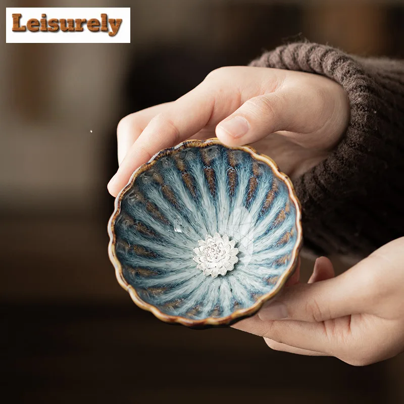 140ML Kiln Fambe Chrysanthemum Teacup Japanese Tea Bowl Single Cups Personal Cup Jianzhan Master Cups Household Drinkware Craft