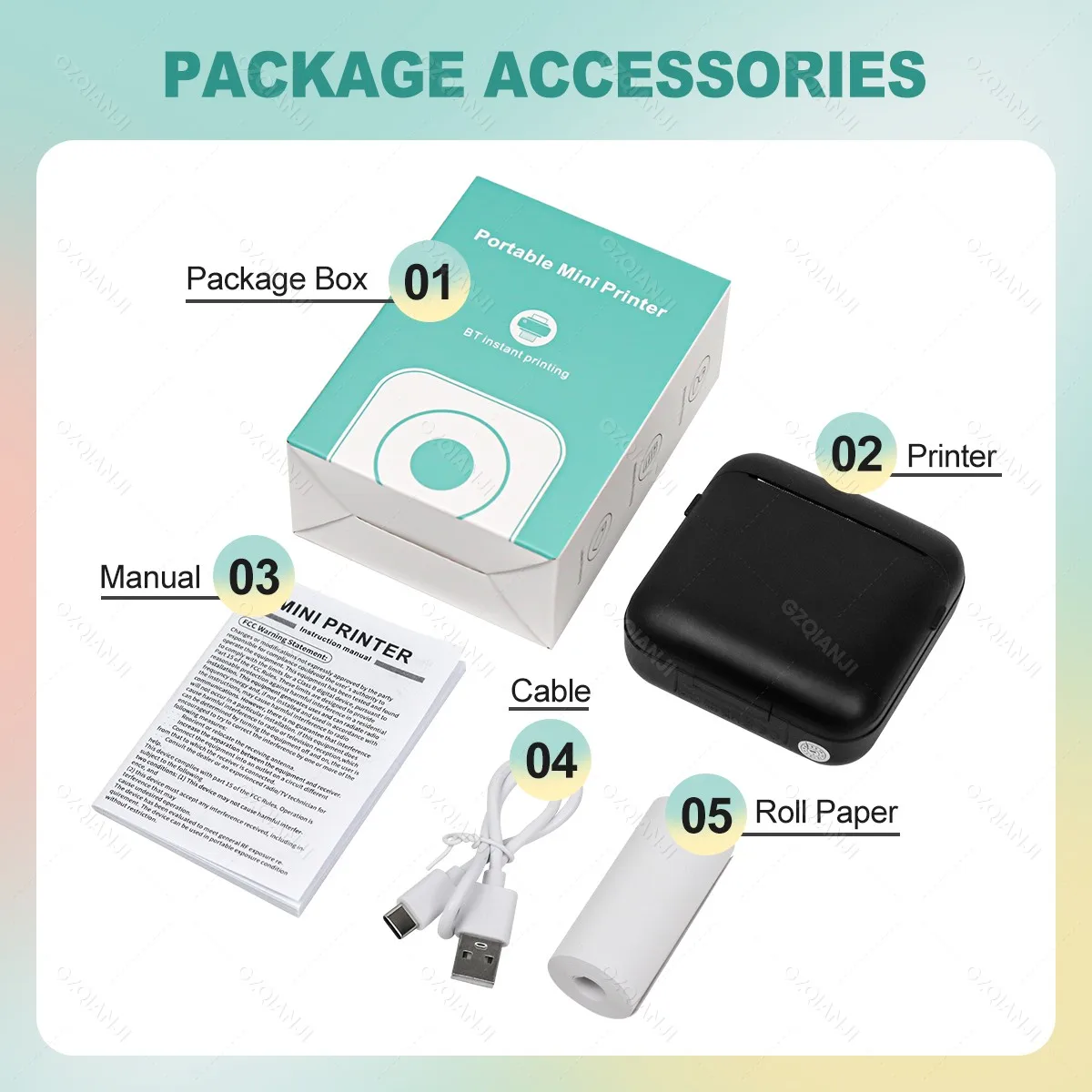 58MM Pocket Photo Printer Wireless Bluetooth 57x25mm Thermal Paper Inkless Printing Portable for Android iOS