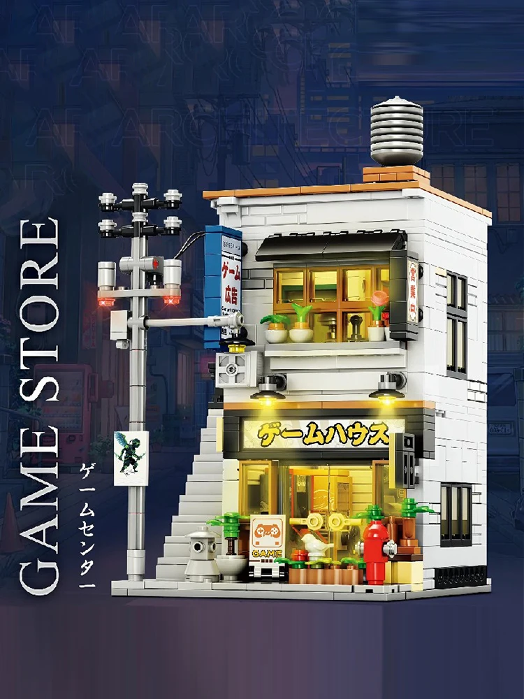 984PCS Street View Izakaya Shop House Buildings Sets, City Apartment Store Architecture Modular Buildings Blocks Model Kit, Gift