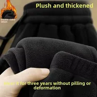 Double-Sided Fleece Lined Men's Casual Pants Warm Comfortable Loose Fit Autumn Winter Thermal Polyester Solid Color Trousers