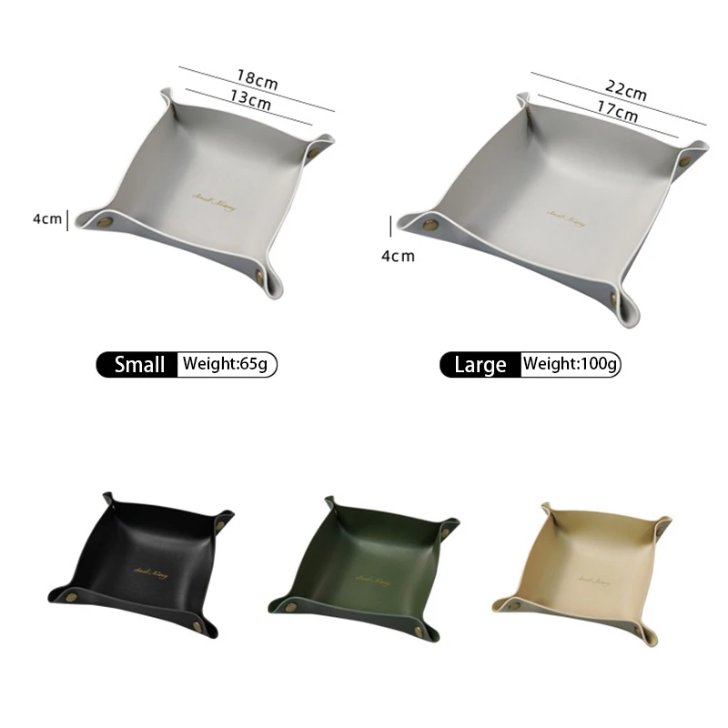 1PC PU Leather Storage Box Desktop Tray Jewelry Cosmetic Phone Key Wallet Coin Basket Folding Storage Case Table Organizer 5