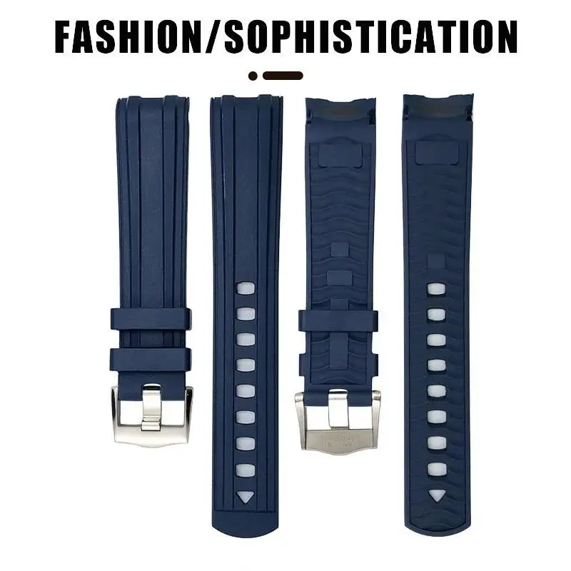 SCHIK 19mm 20mm 21mm Curved End Fluorous Rubber Watch Band Fit for Omega Speedmaster Moon Watch For Seamaster 300 AT150 Soft