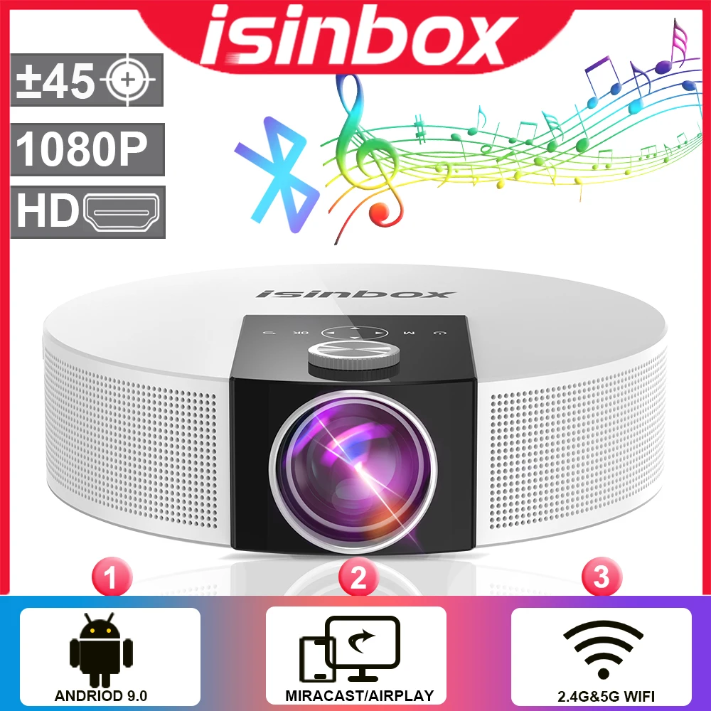 Isinbox Q10 Proiettore 1080P Android 9.0 5G Wifi Full Hd Nativo 1080P Proiettore 4K Video Movie Bluetooth Home Cinema Proiettori